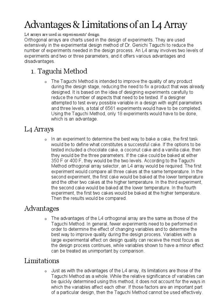 Advantages Ortho Array | PDF | Design Of Experiments | Experiment