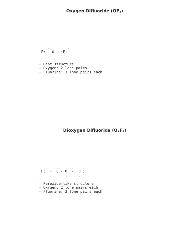 Oxygen Fluorides Lewis Structures | PDF