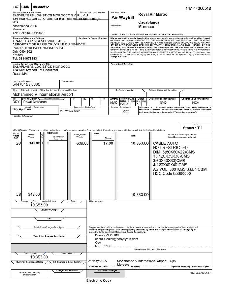 Easyflyers Logistics Air Waybill Details | PDF | Economies