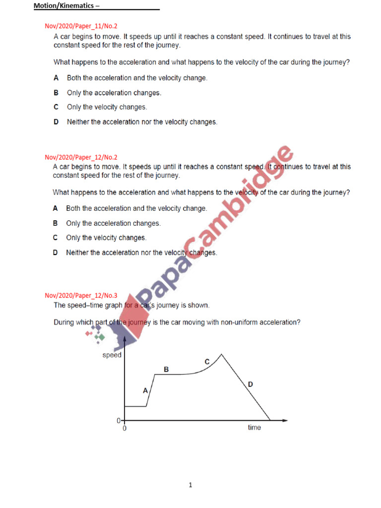 2020 Motion - Kinematics O Level 5054 | PDF