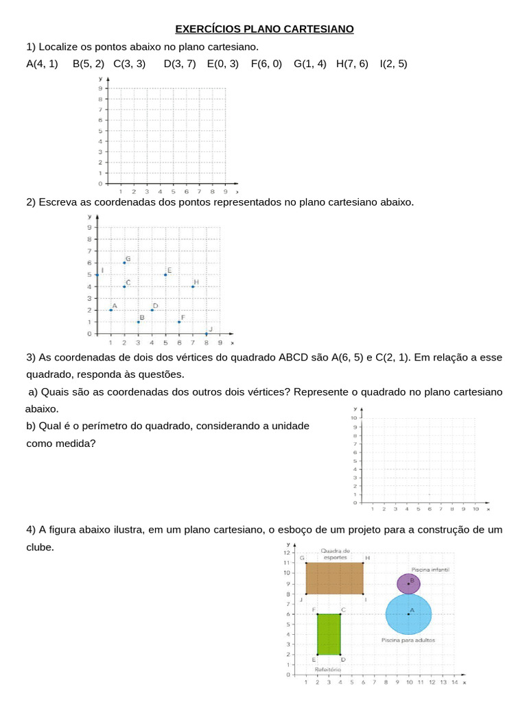 Exercícios sobre Plano Cartesiano | PDF