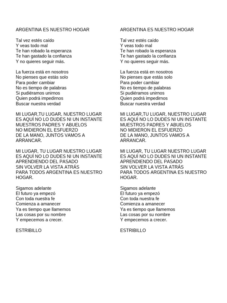 Argentina es Nuestro Hogar: Letra | PDF