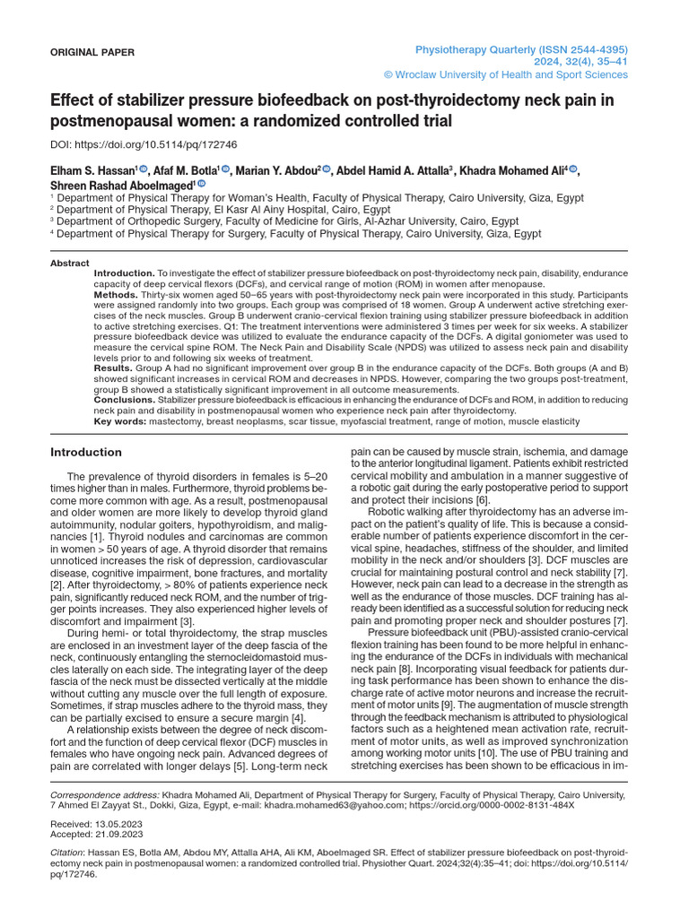 Biofeedback for Post-Thyroidectomy Neck Pain | PDF | Thyroid Disease | Neck