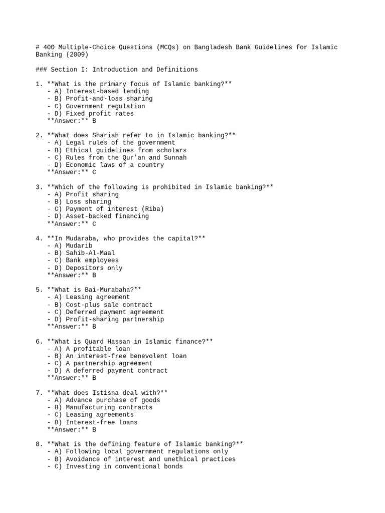 Islamic Banking MCQs and Guidelines | PDF | Islamic Banking And Finance ...