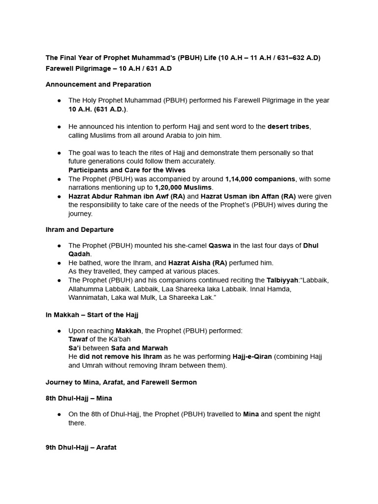 The Final Year of Prophet Muhammad's (PBUH) Life (10 A | PDF | Muhammad ...