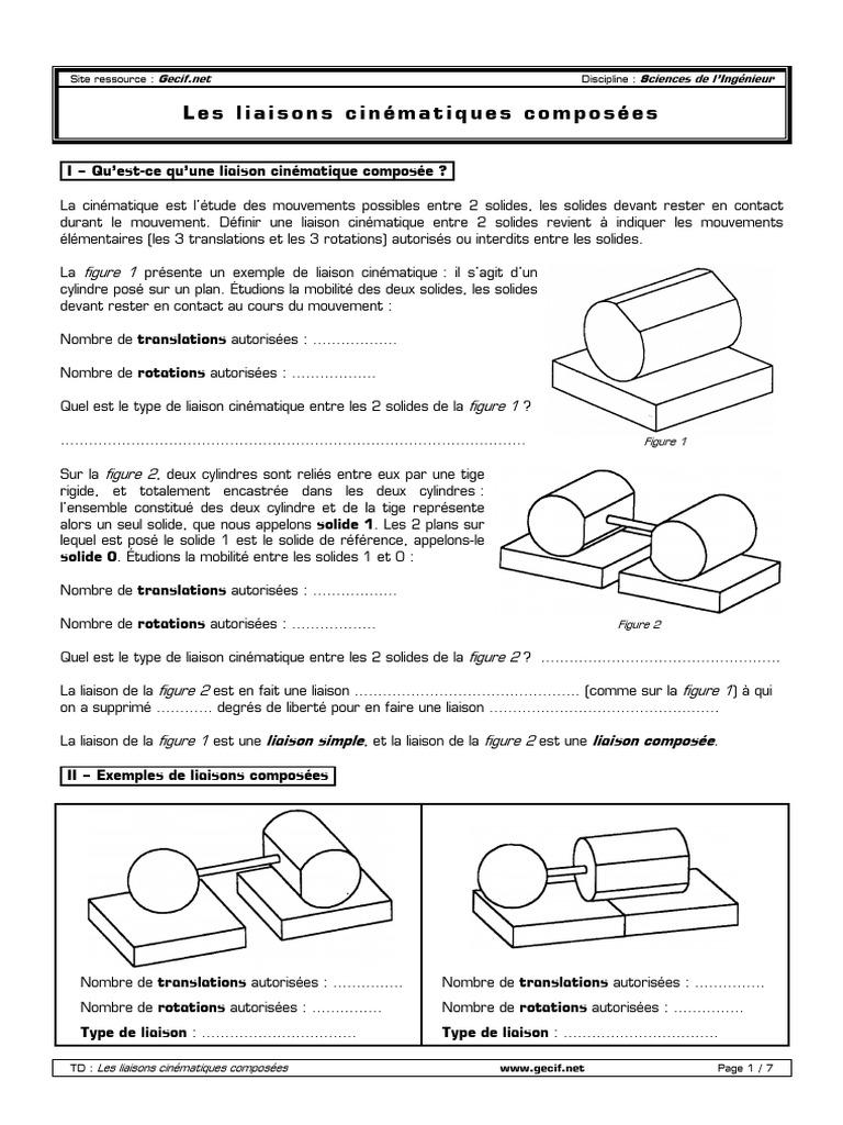 Liaisons cinématiques composées en TD | PDF | Cinématique | Ingénierie ...