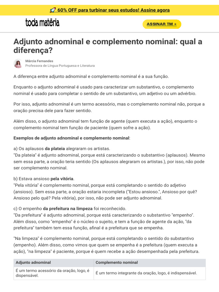5.6. Adjunto Adnominal e Complemento Nominal - Qual A Diferença - Toda ...