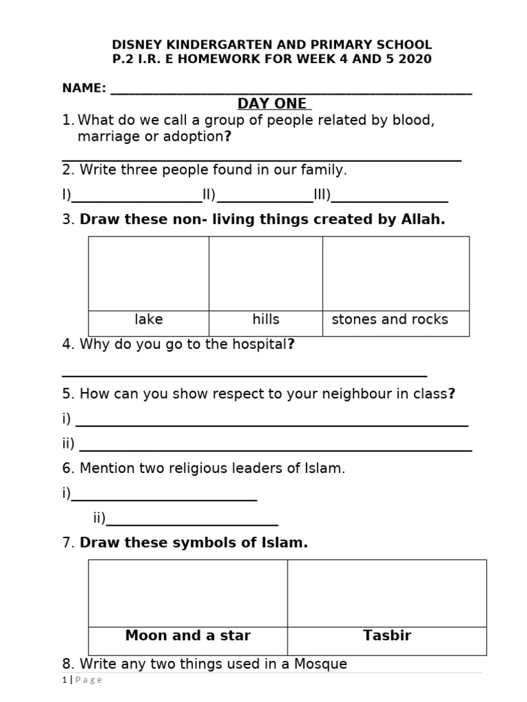 Islamic Homework for Kindergarten | PDF | Mosque | Abrahamic Religions