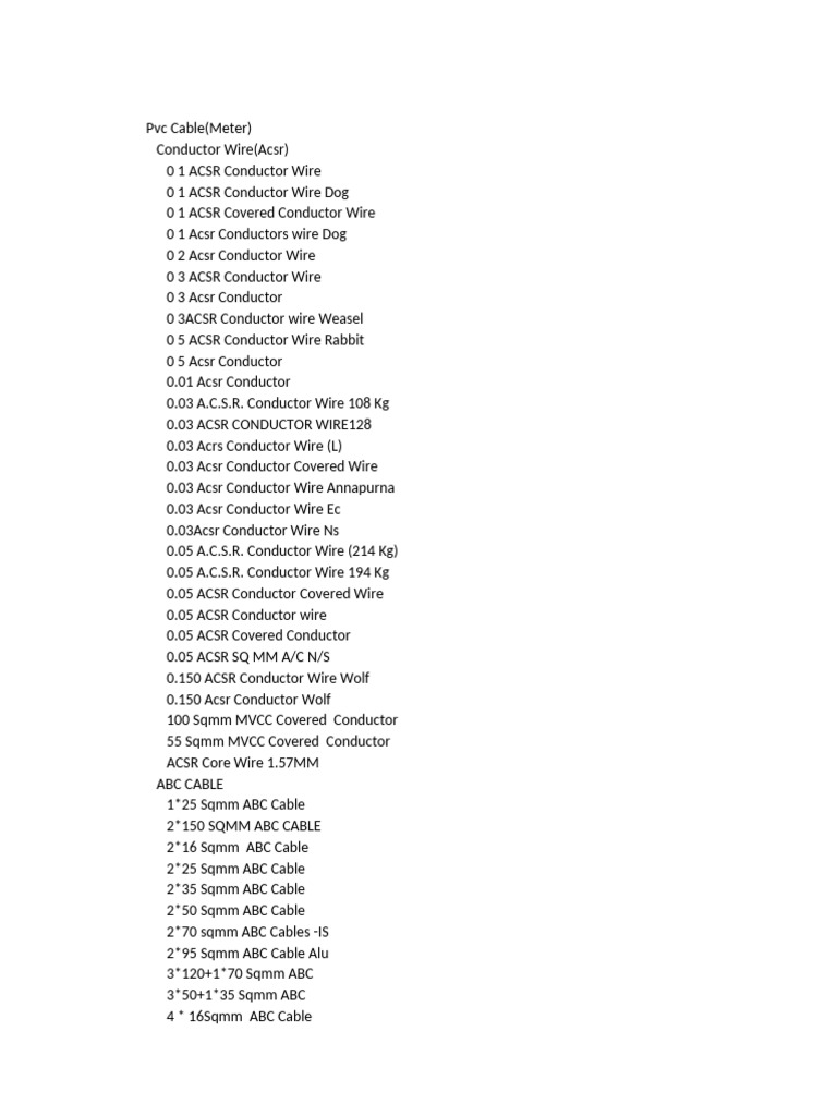 ACSR and ABC Cable Specifications | PDF | Aluminium | Electrical Wiring