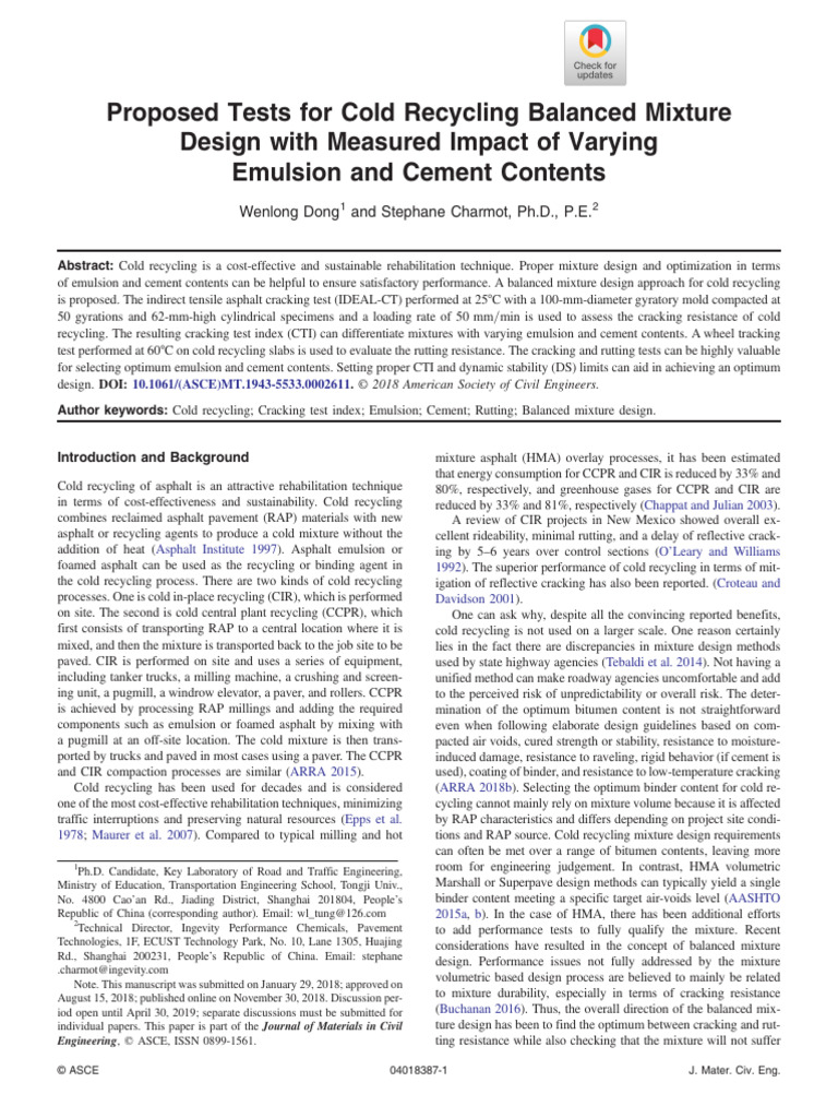 Cold Recycling Mixture Design Insights | PDF | Road Surface | Fracture