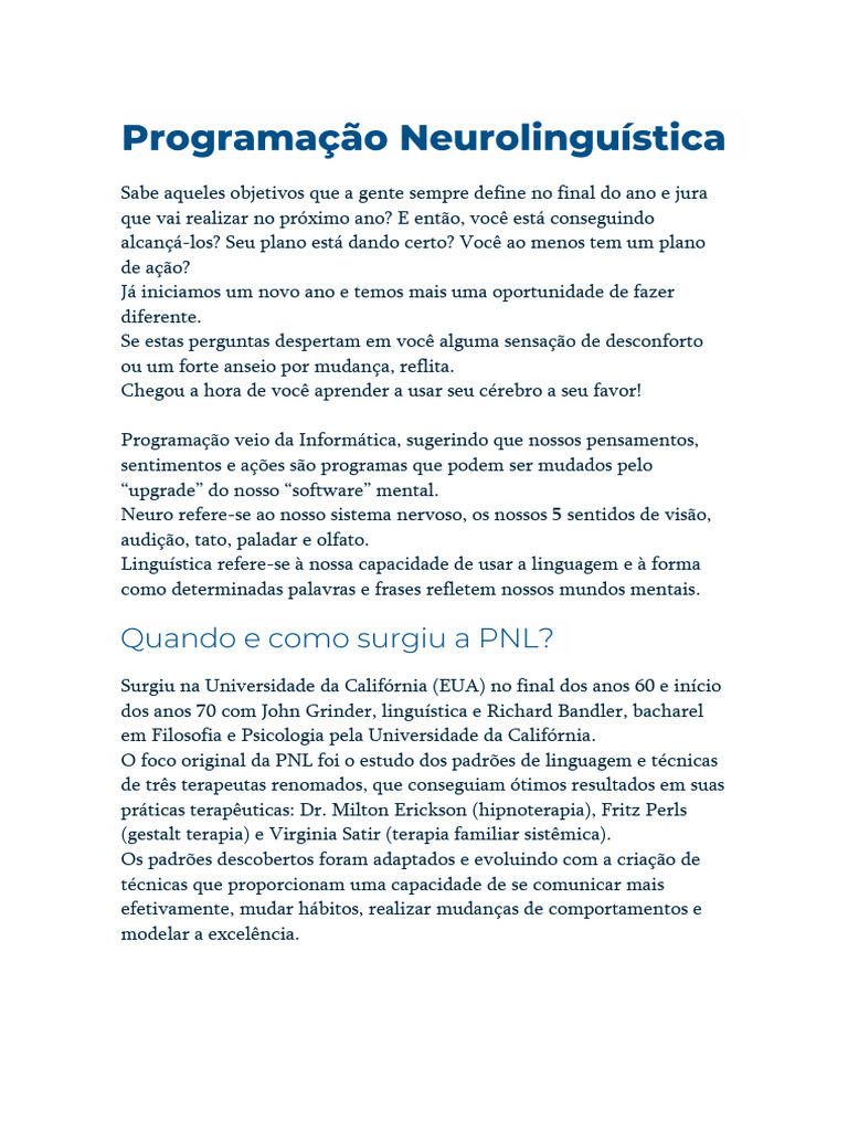 Transforme sua vida com PNL | PDF | Psicologia