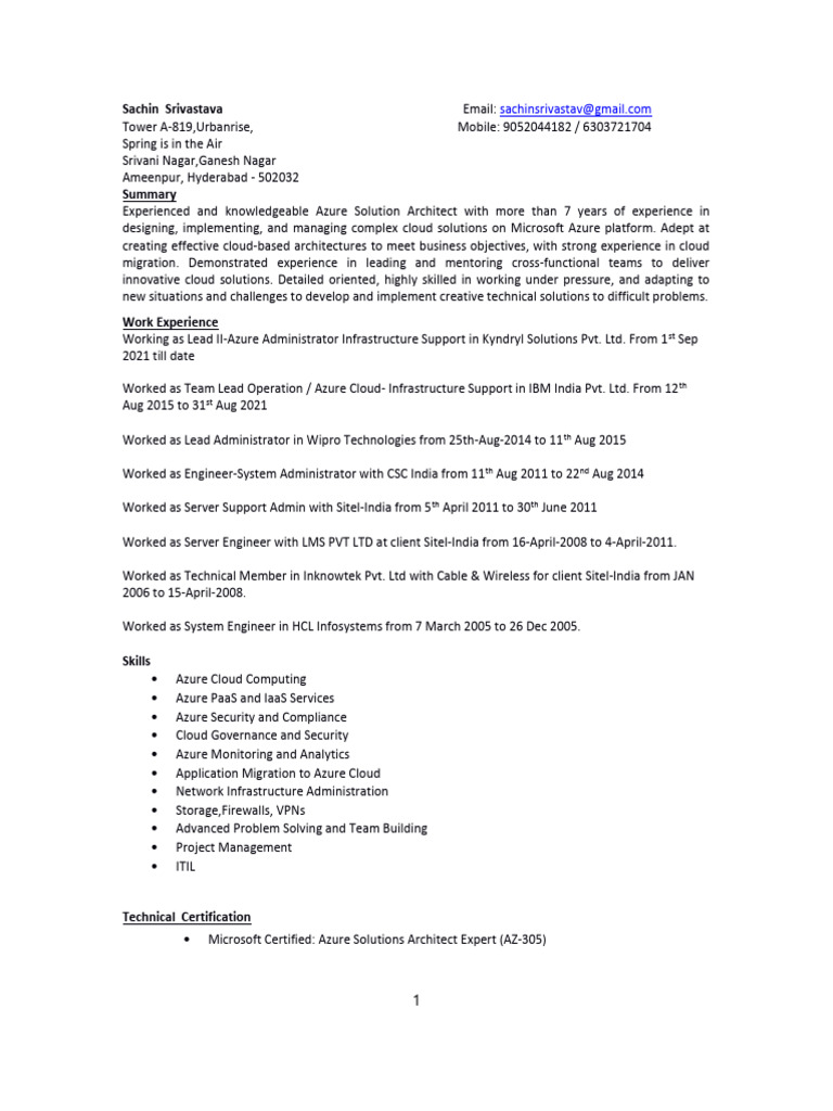 Azure Solution Architect Resume | PDF | Cloud Computing | Microsoft Azure