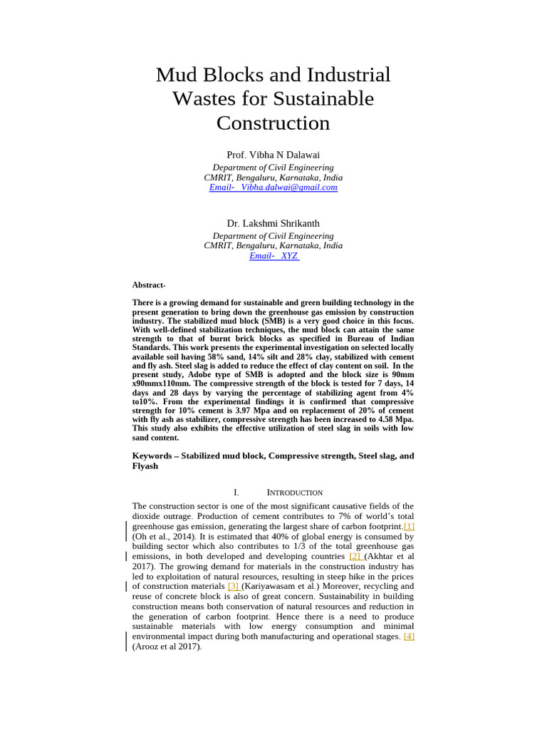 Sustainable Mud Blocks with Industrial Waste | PDF | Cement | Building ...