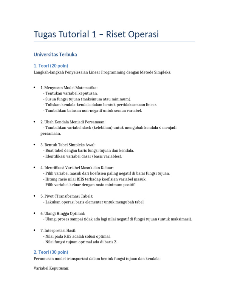 Metode Simpleks dalam Riset Operasi | PDF