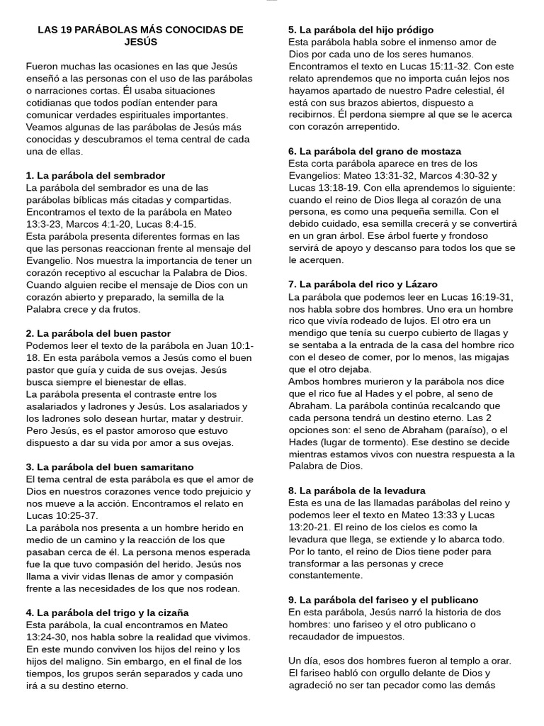19 Parábolas Conocidas de Jesús | PDF | Parábolas de Jesús | Jesús