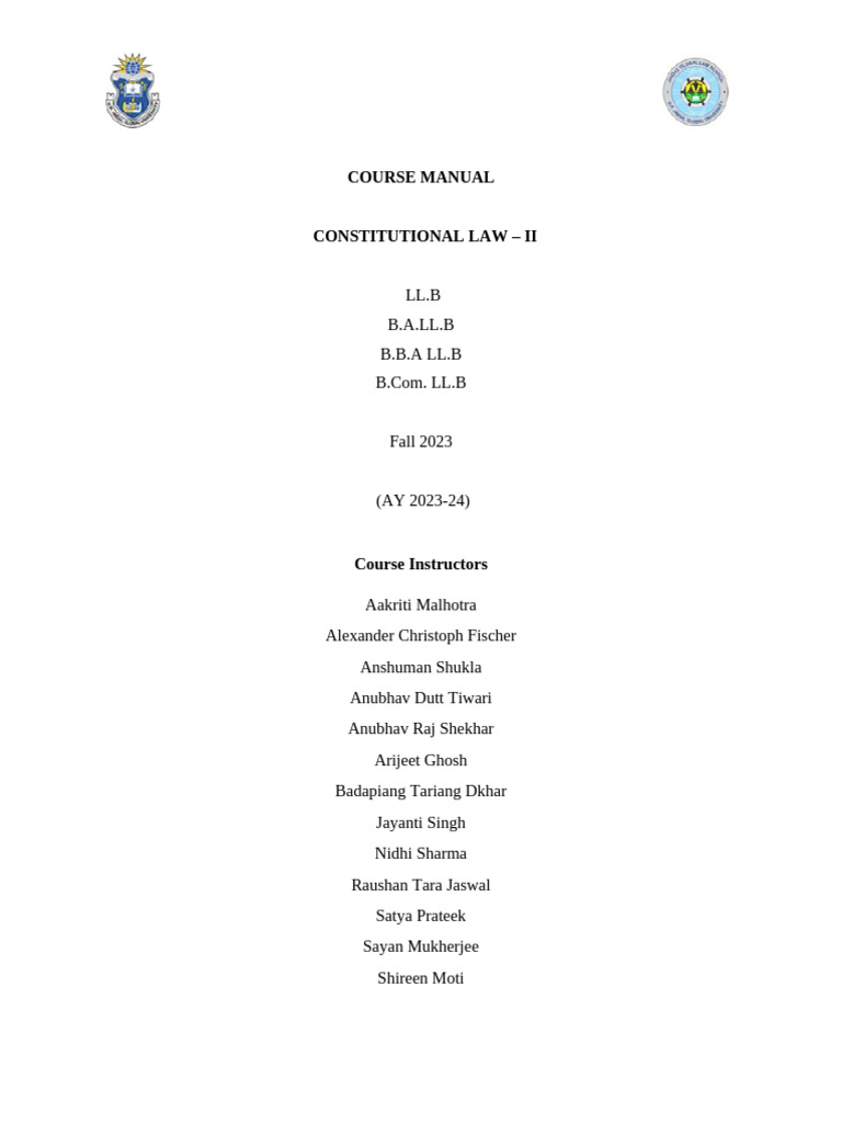 Constitutional Law - II Course Manual (Fall'23) | PDF | Public Law ...