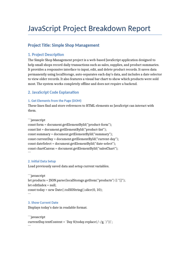 Simple Shop Management Overview | PDF | Java Script | Document Object Model