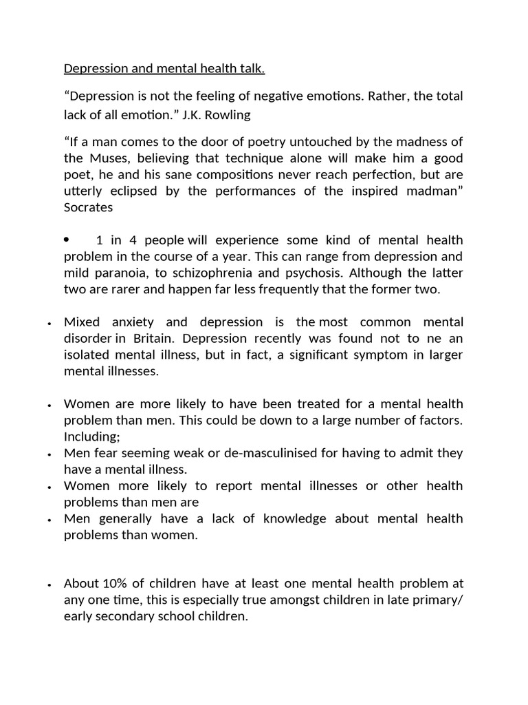 Understanding Depression and Mental Health | PDF | Major Depressive ...