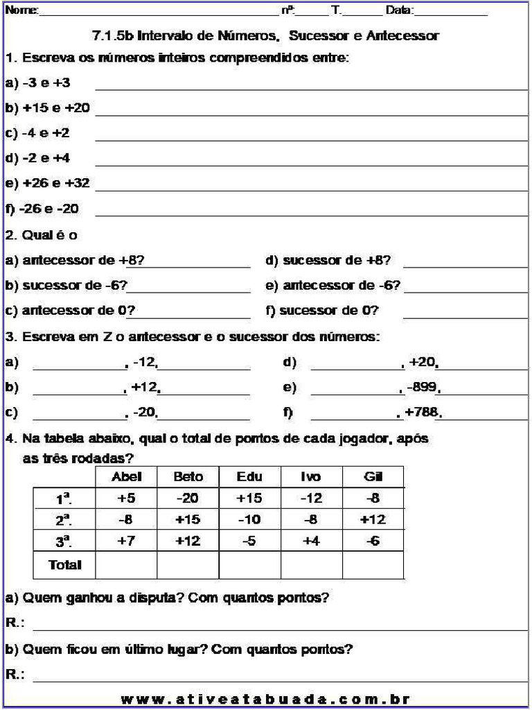 7 1 5b Intervalo de Numeros Sucessor e Antecessor | PDF
