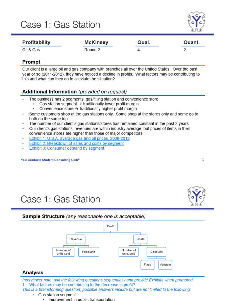 Yale Consulting Casebook: Gas Station Analysis | PDF | Profit ...