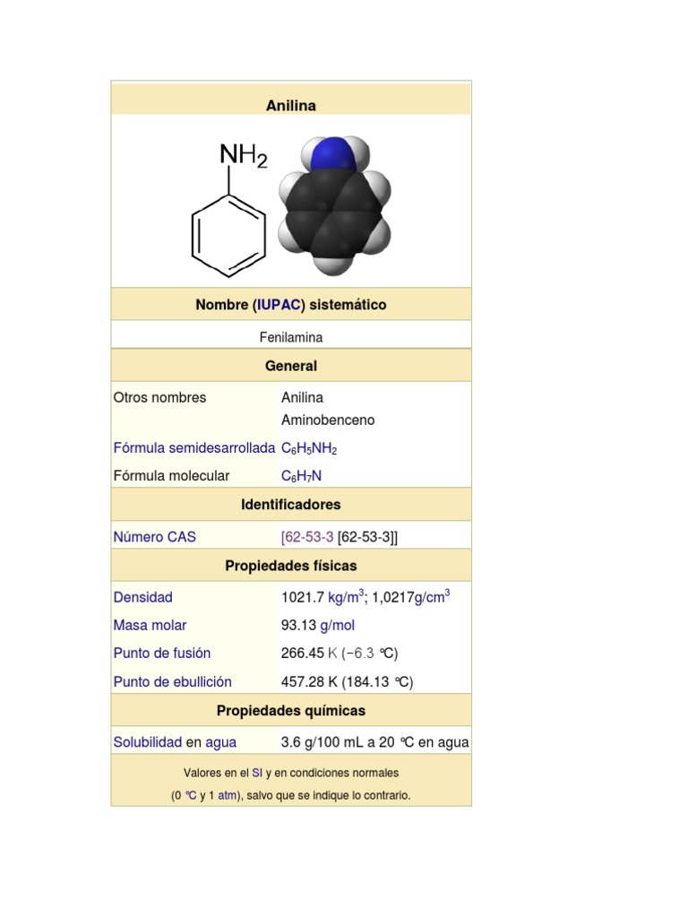 Anilina: Nombre Sistemático | PDF | Compuestos químicos | Compuestos ...