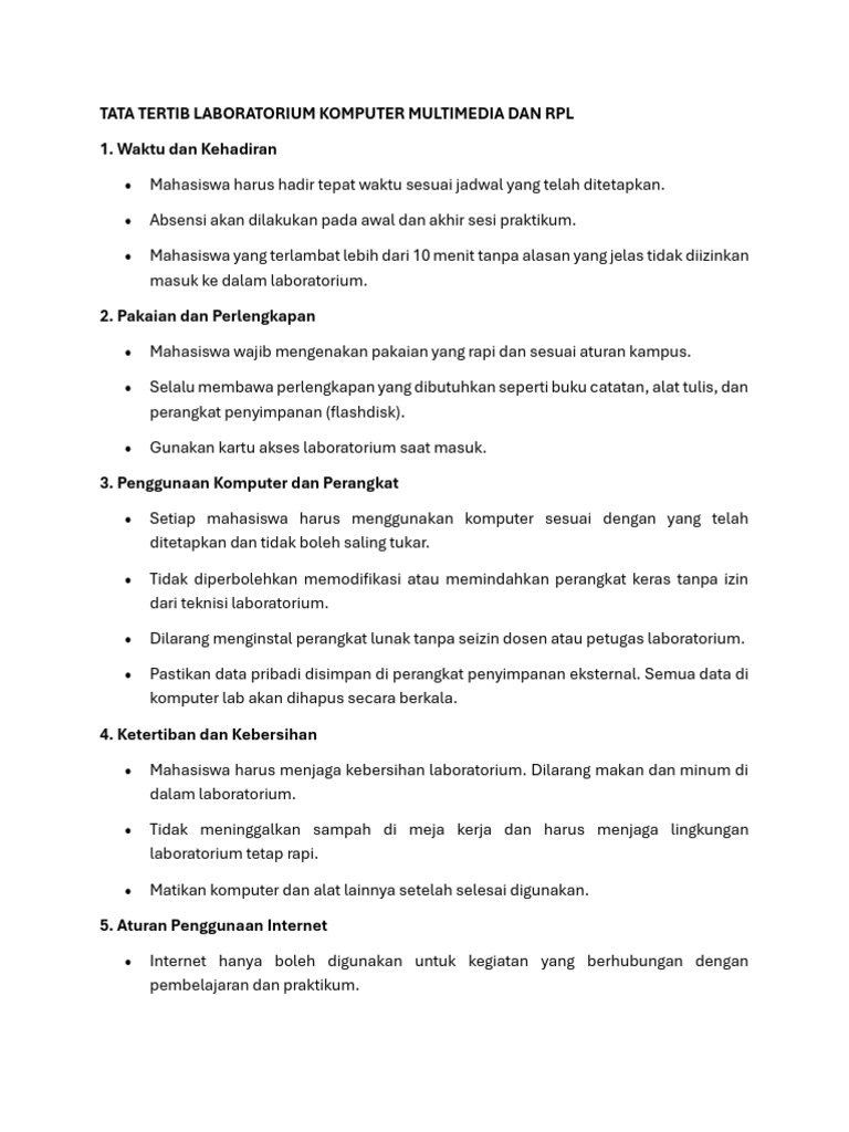 Tata Tertib Laboratorium Komputer Multimedia Dan RPL | PDF