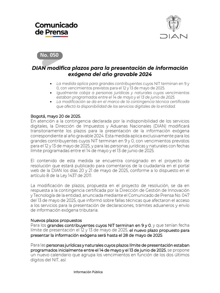 Nuevos plazos para exógena 2024 DIAN | PDF | Gobierno