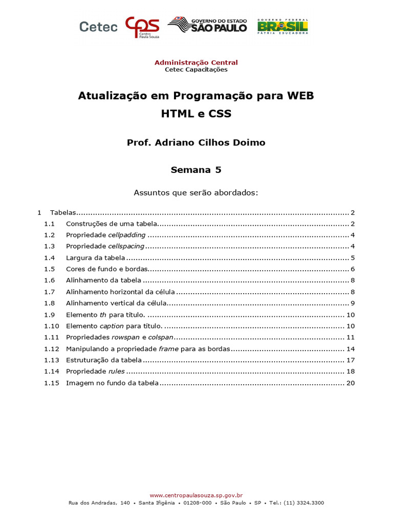 Tabelas em HTML e CSS: Guia Completo | PDF