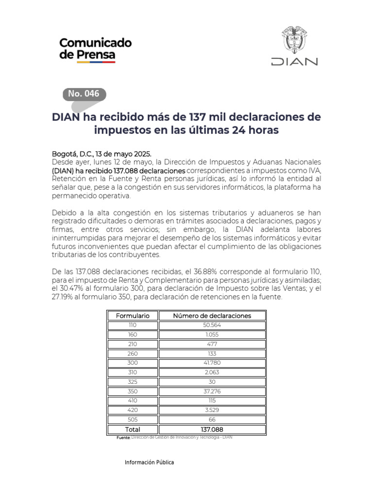 DIAN recibe 137 mil declaraciones de impuestos | PDF