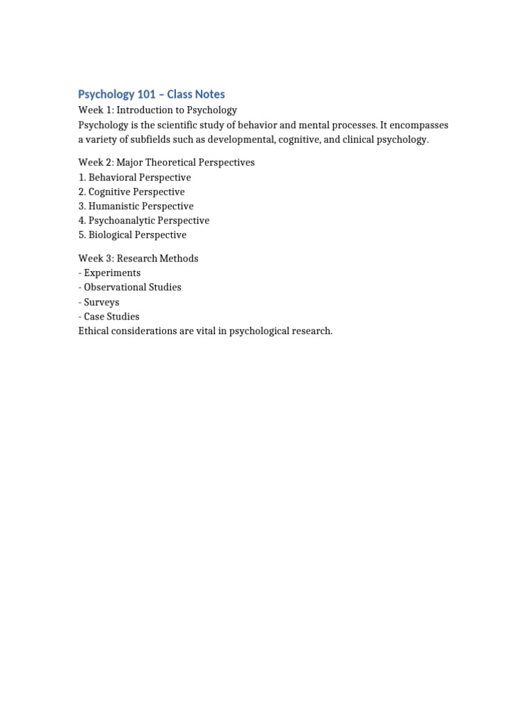 Class Notes Psychology 101 | PDF