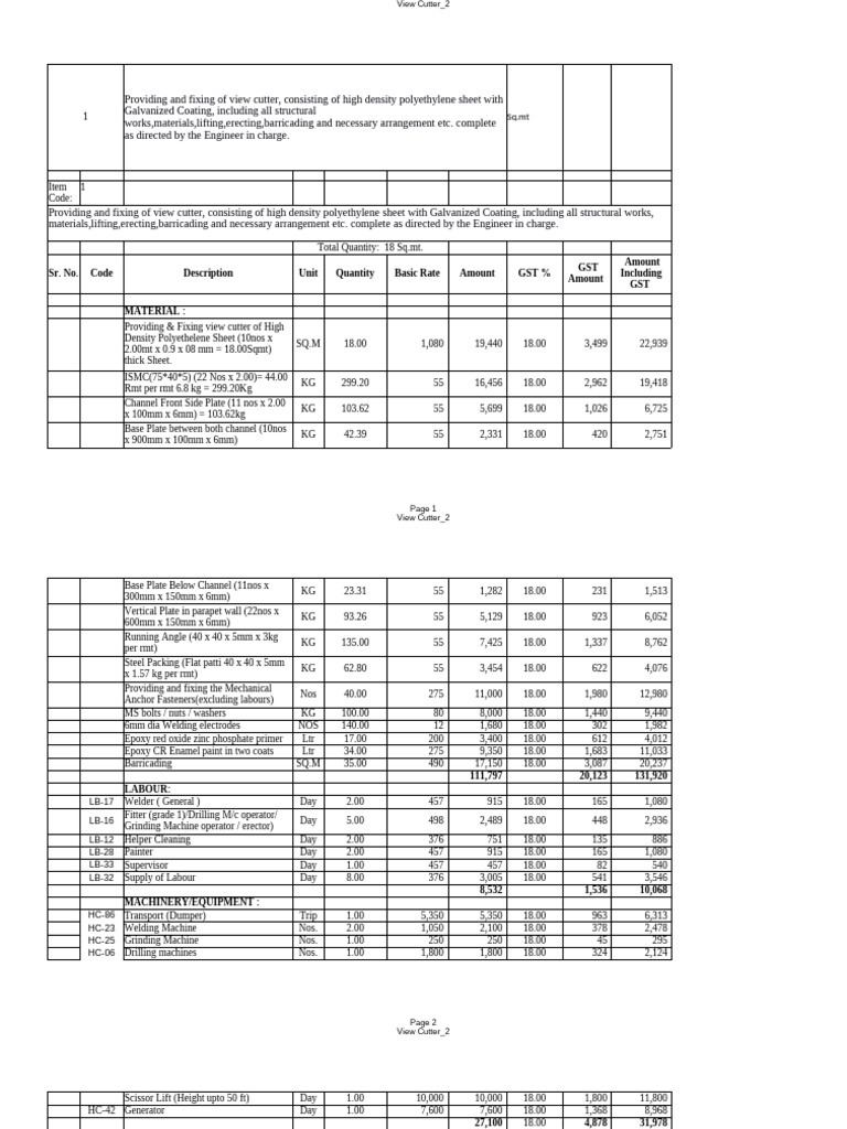 View Cutter Installation Cost Breakdown | PDF | Welding | Construction