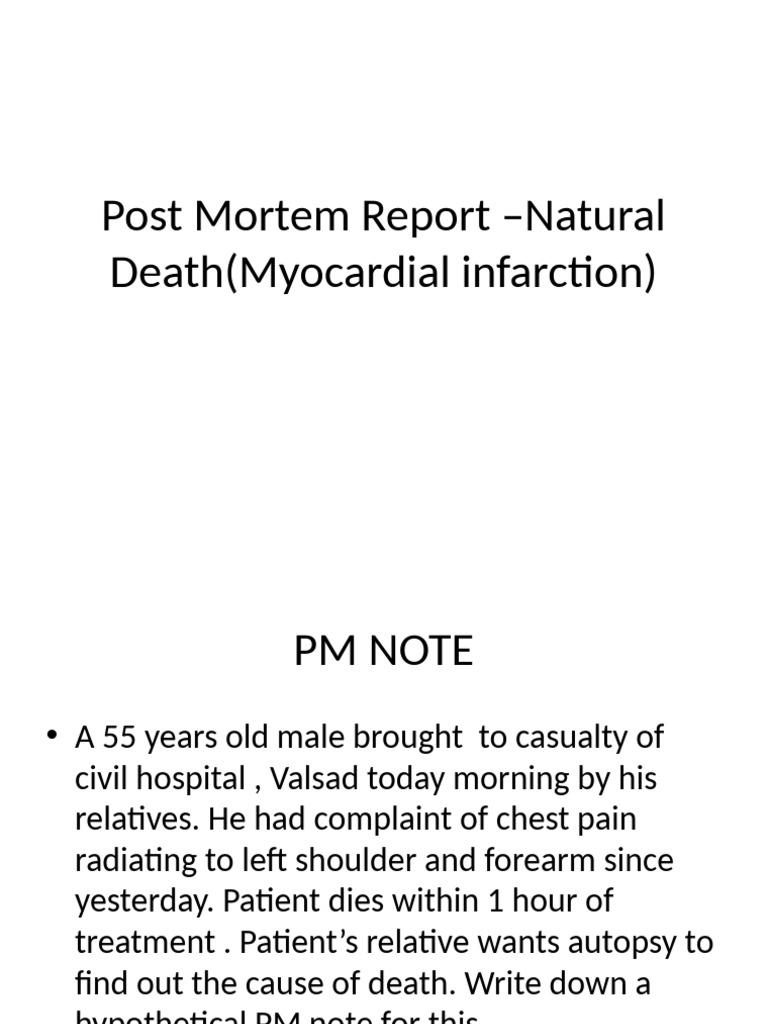 Post Mortem Report: Myocardial Infarction | PDF | Autopsy | Lung