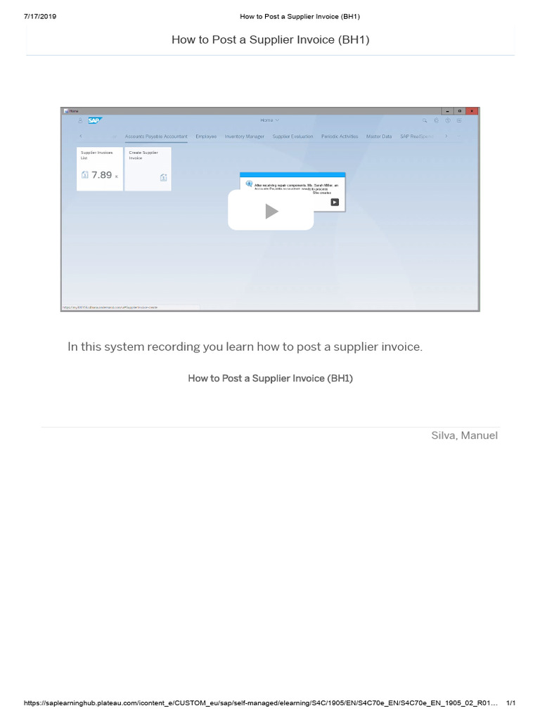 Post Supplier Invoice in SAP S4C | PDF