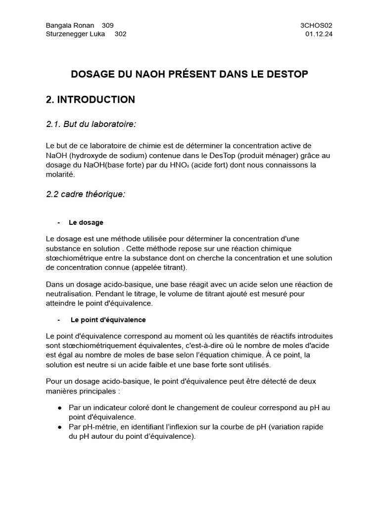 Dosage de NaOH dans le DesTop par HNO₃ | PDF | Titrage | Chimie