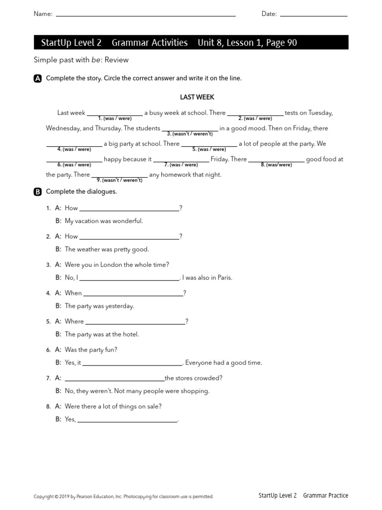 Unit 8 Grammar Activities Pearson | PDF | Grammar | Linguistics