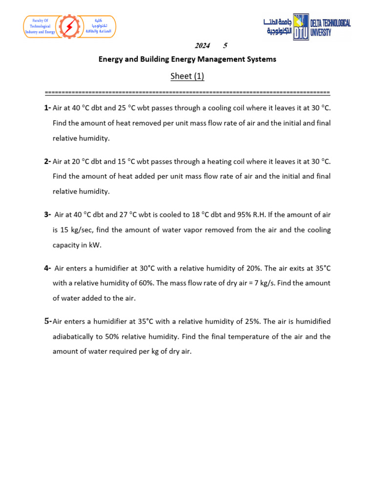 Sheet 1 - Energy and Building - 24-25 | PDF