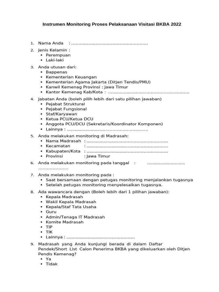 Monitoring Visitasi BKBA 2022 | PDF