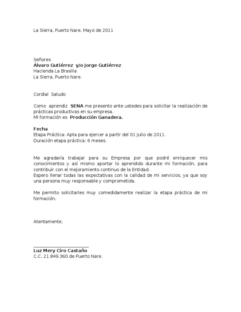 Carta De Solicitud
