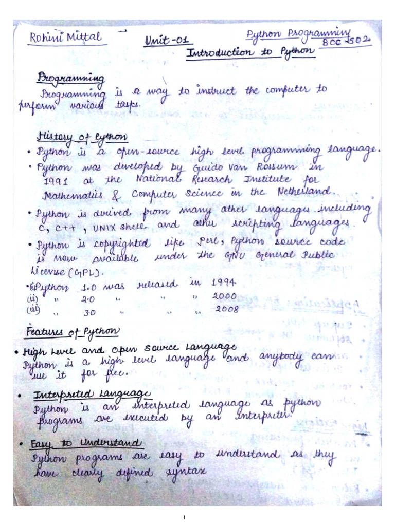 Python Unit 1 | PDF