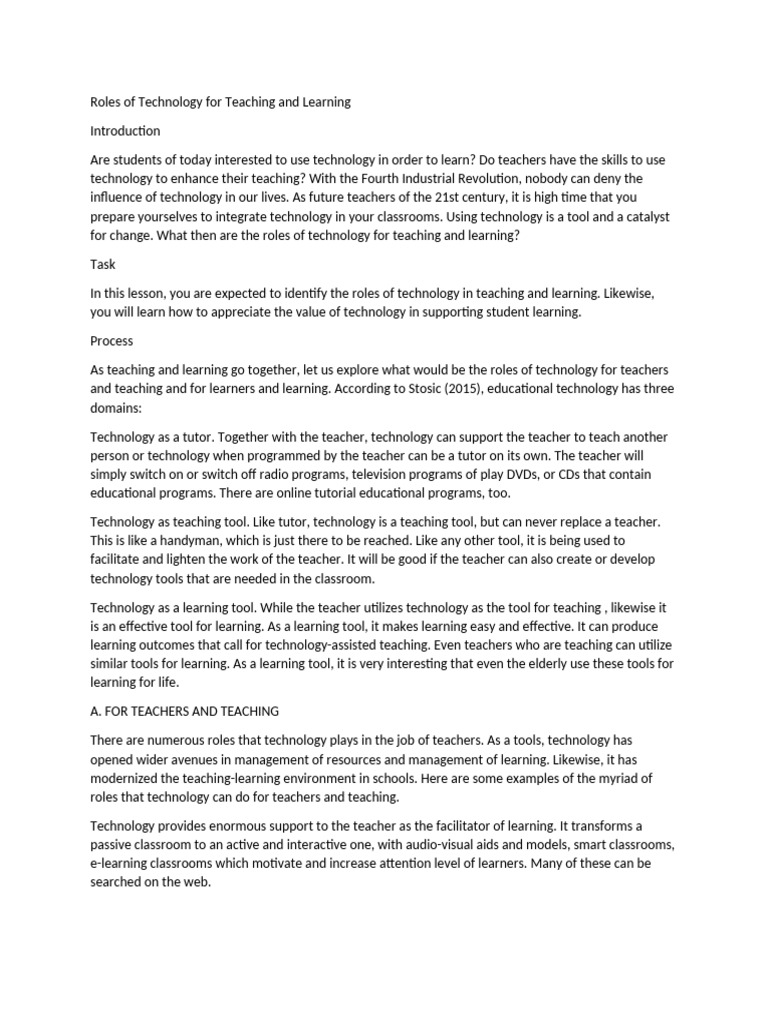 Roles of Technology For Teaching and Learning | PDF | Learning ...