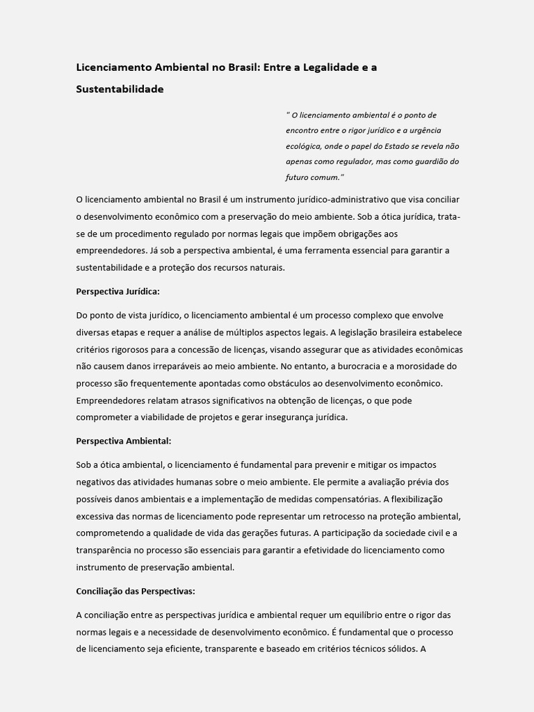 Licenciamento Ambiental no Brasil: Desafios e Soluções | PDF ...