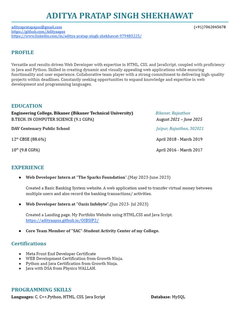 Aditya Resume | PDF