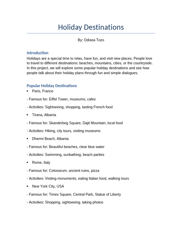 Exploring Popular Holiday Destinations | PDF