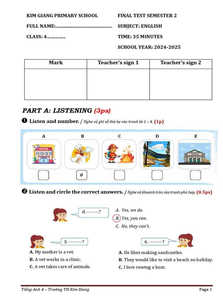 Grade 4 - Final Test Semester 2 | PDF