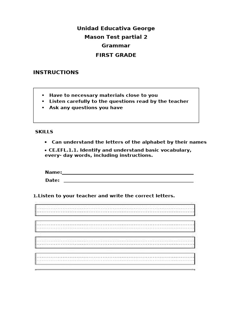 First Grade Grammar and Math Tests | PDF | Human Communication ...