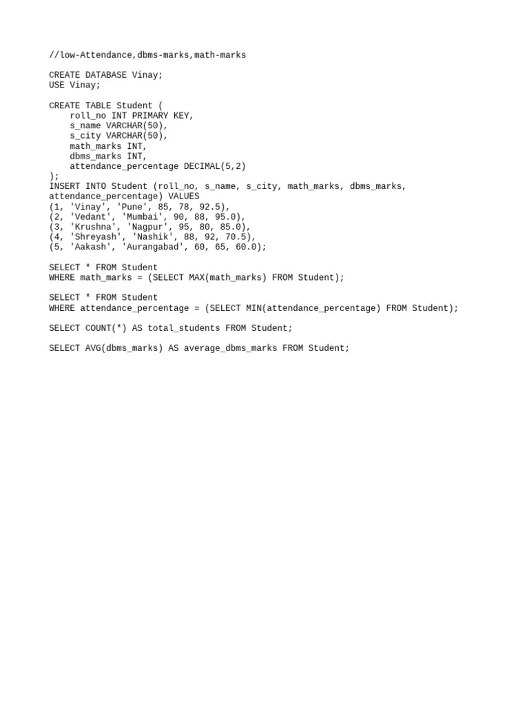 Student Database with Attendance and Marks | PDF