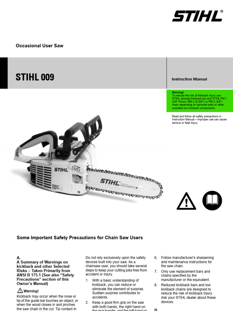 STIHL 009 Chainsaw Safety Manual | PDF