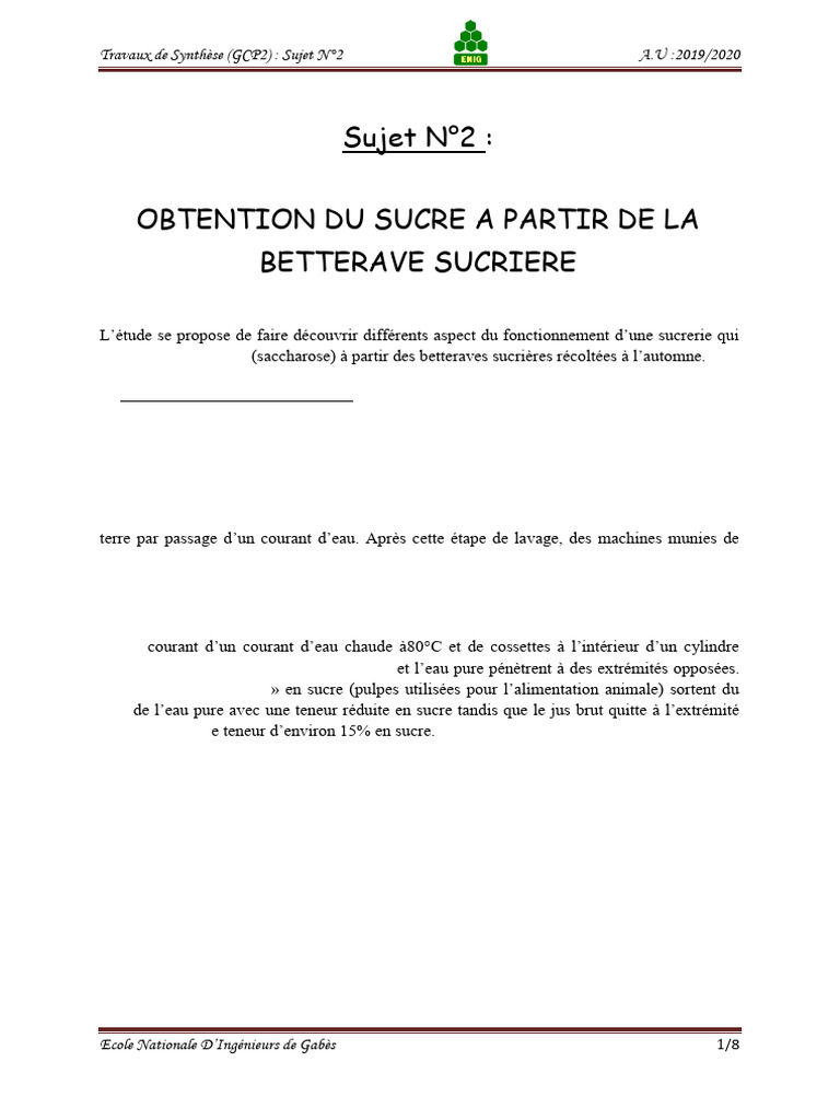 Obtention du sucre à partir de betterave | PDF | Sucre | Régime et ...
