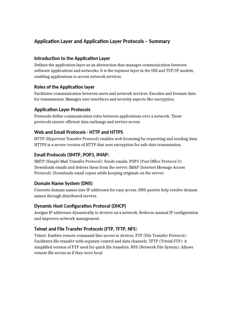 Application Layer Summary Group 1 | PDF | File Transfer Protocol ...