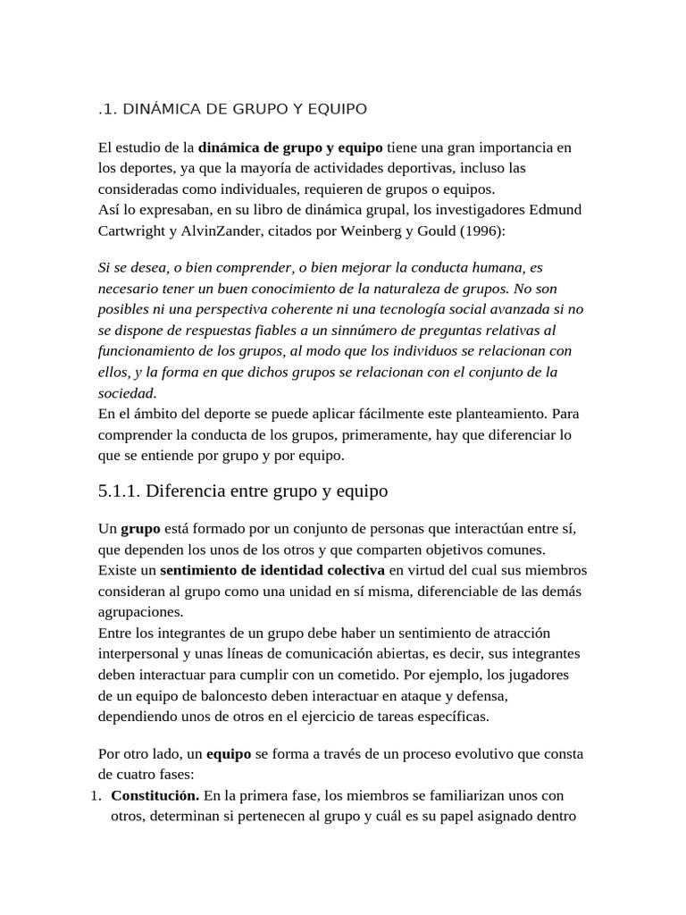 Dinámica de Grupo en Equipos Deportivos | PDF | Cohesión grupal | Deportes